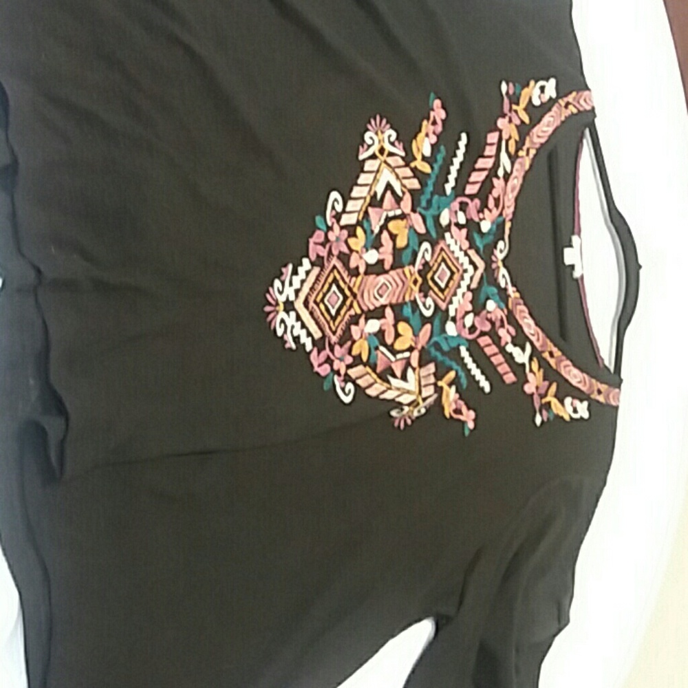 Women's top, black multi embroidery. By Eyeshadows
